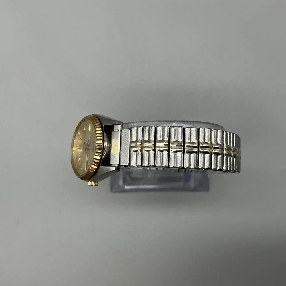 Pulsar Womens Watch 23mm Champagne Dial Two Tone Day Date V248-0020 Stretch Band
